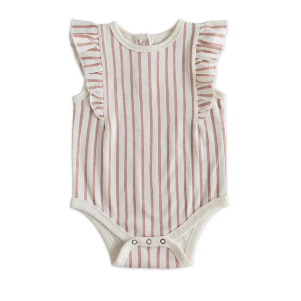 Pehr Sleeveless Ruffle One Piece in Stripes Away Peony Pink (0-3 months)